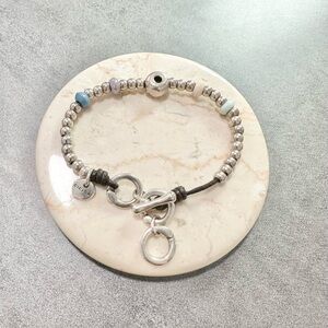 Retired Signed Ciclon Silver Plated Beaded Leather Toggle Bracelet